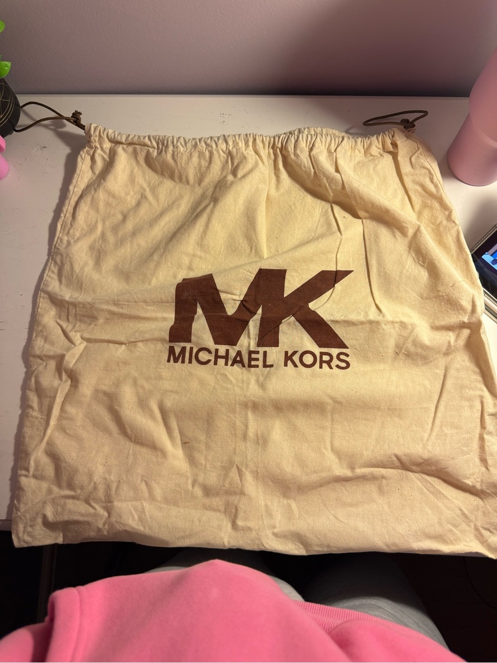 Michael Kors Cream Cotton Dust Bag with Brown MK Logo